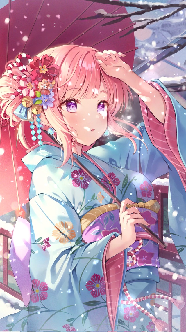 冬日撑伞少女