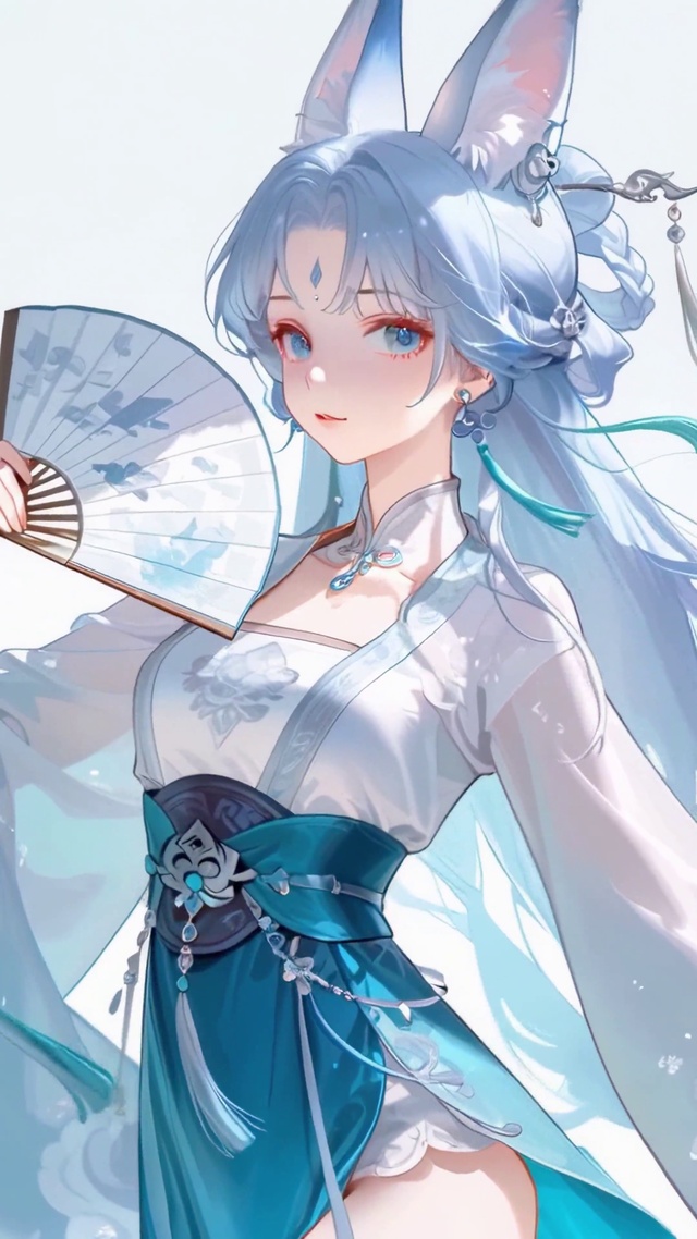 古风蓝发狐耳美少女