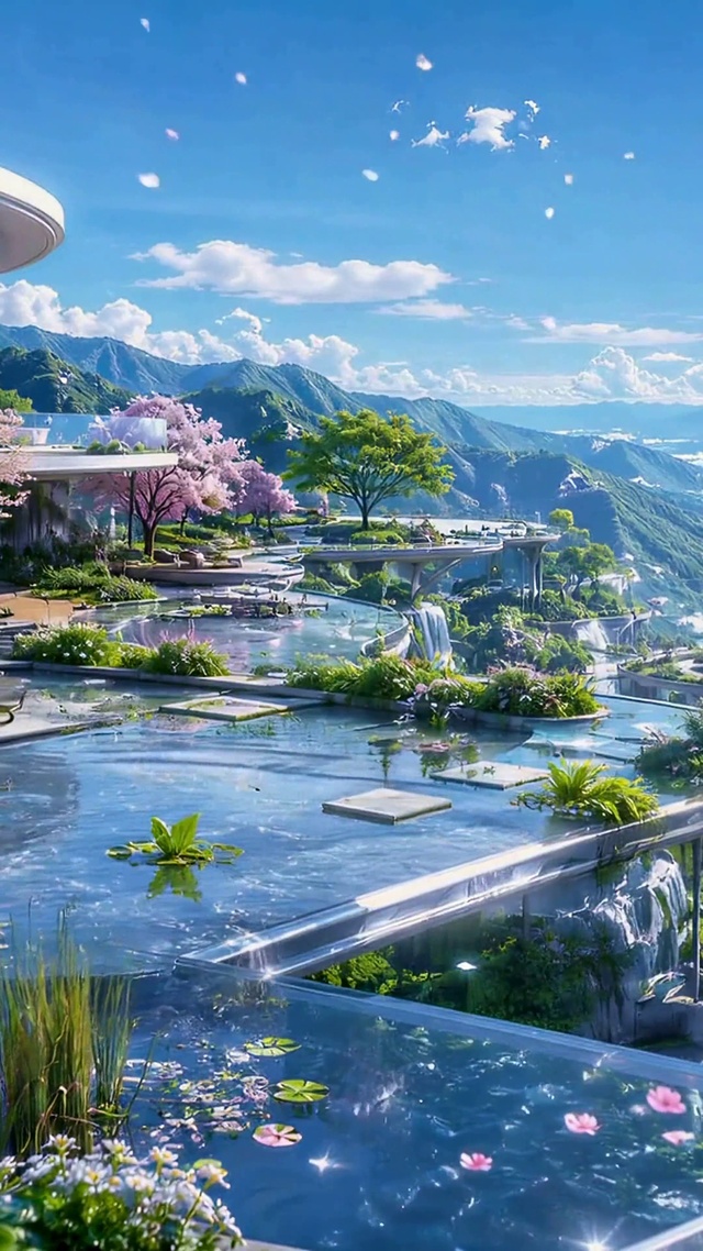 春日云端樱花水景仙境