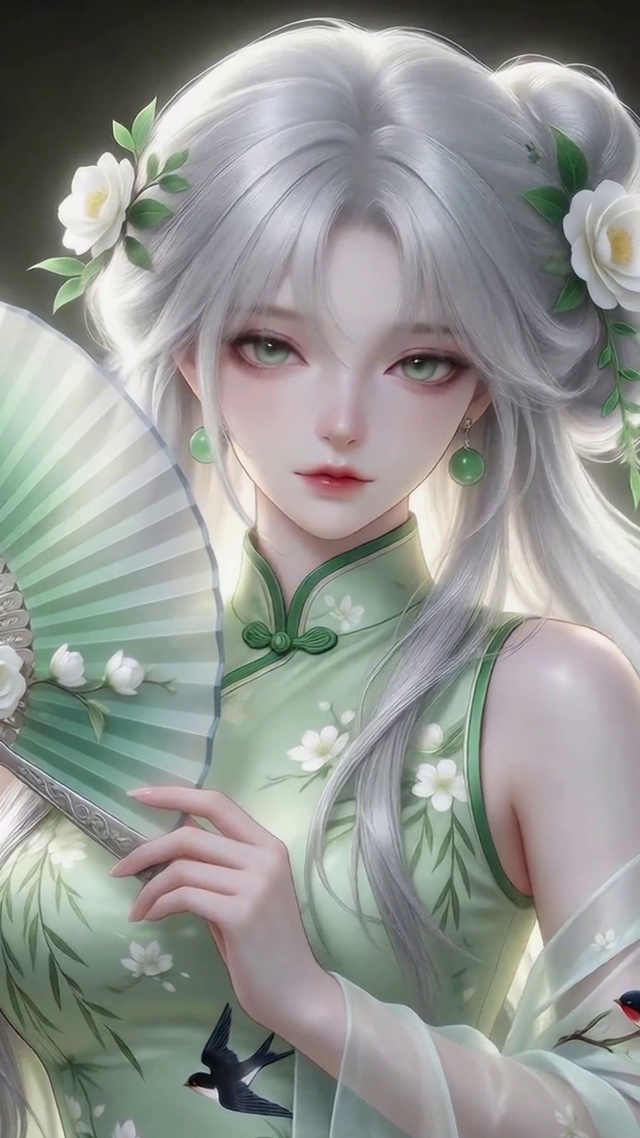 银发古风旗袍美少女