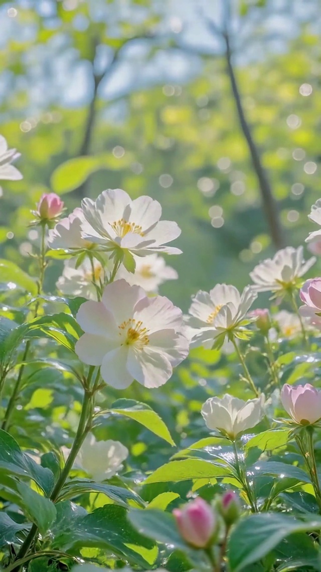阳光林间清新白花海