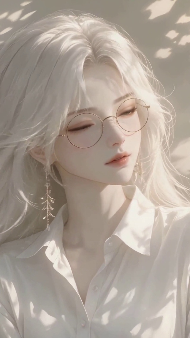 甜美白发眼镜少女