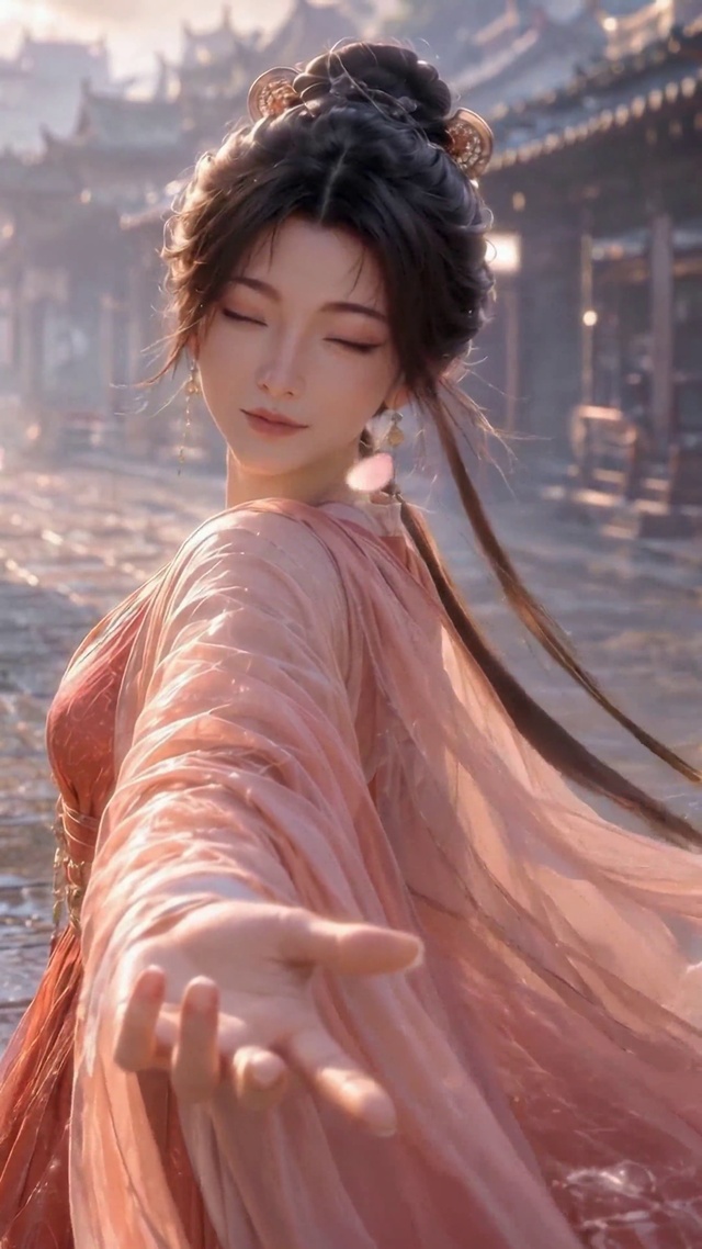 雨后古镇古风汉服美女