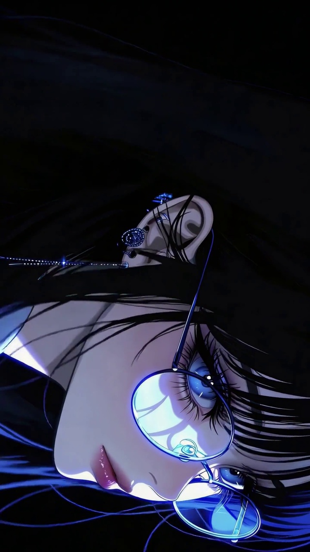 氛围感暗夜蓝光侧颜少女