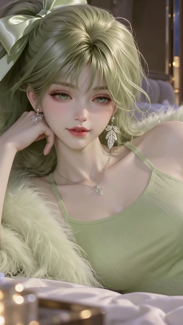 清新绿发居家美少女