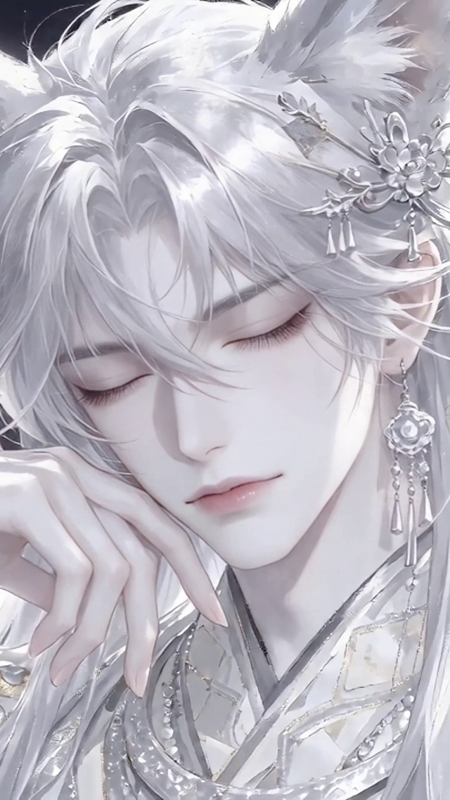 星空狐耳白发少年
