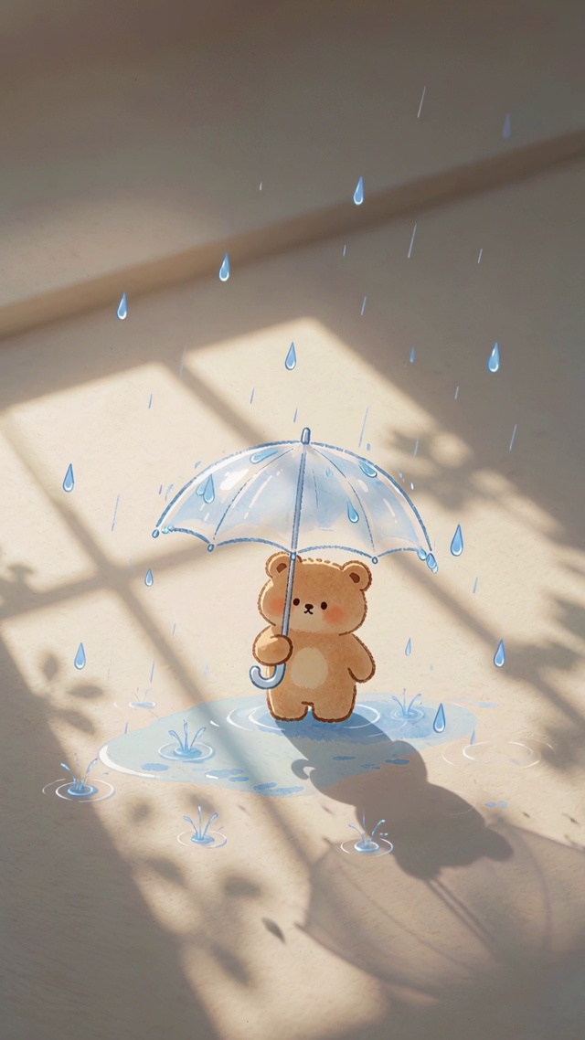 治愈撑伞小熊