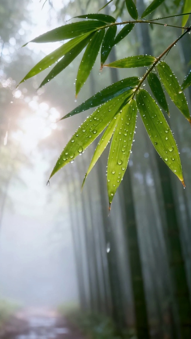 雨后晨光清新竹林