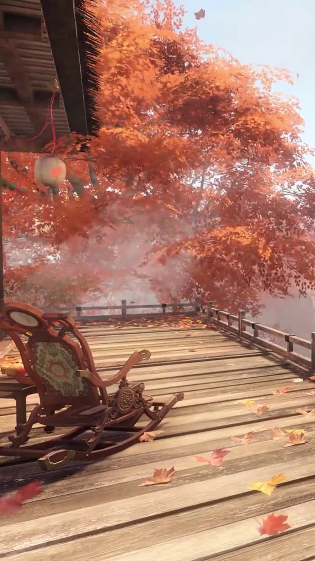 观山秋叶瀑布楼台