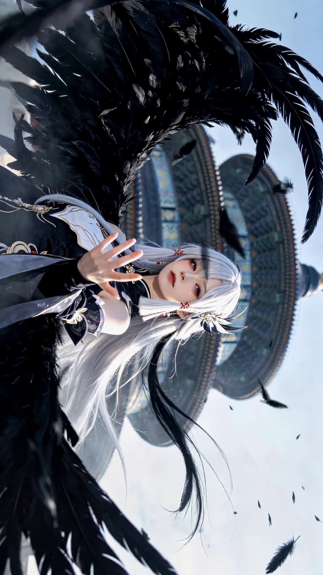 天坛古风黑翼银发美少女
