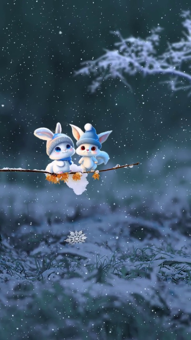 4K 雪下可爱小白兔