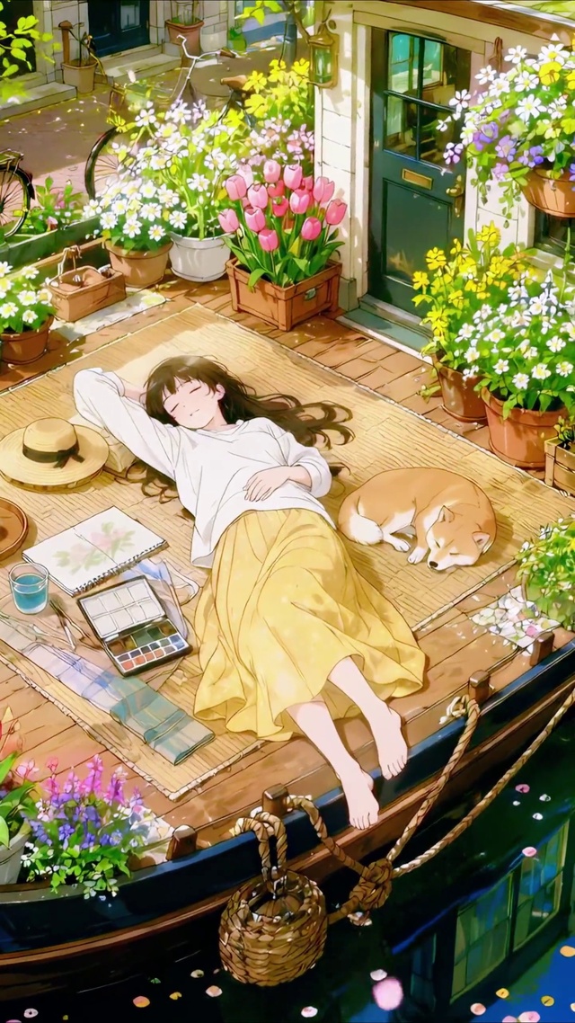 春日花船美少女慵懒休憩
