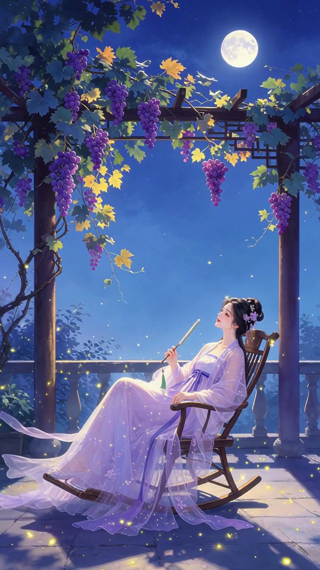 葡萄树下古风美女