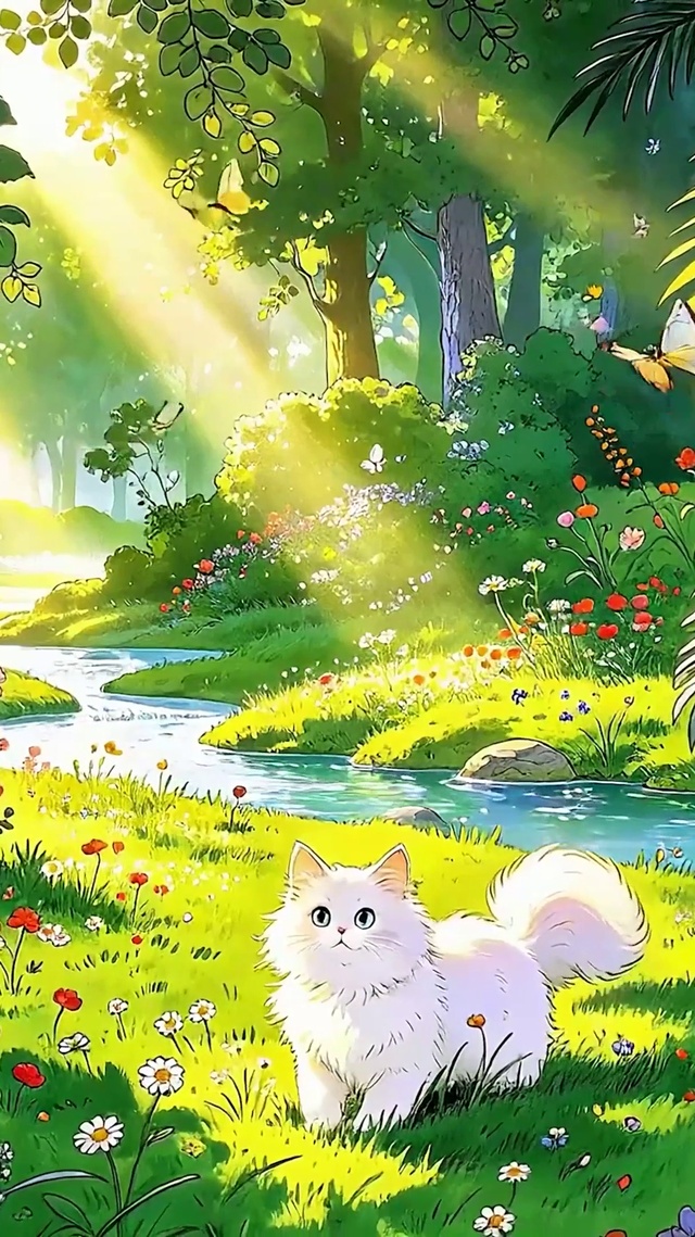 护眼绿景猫咪