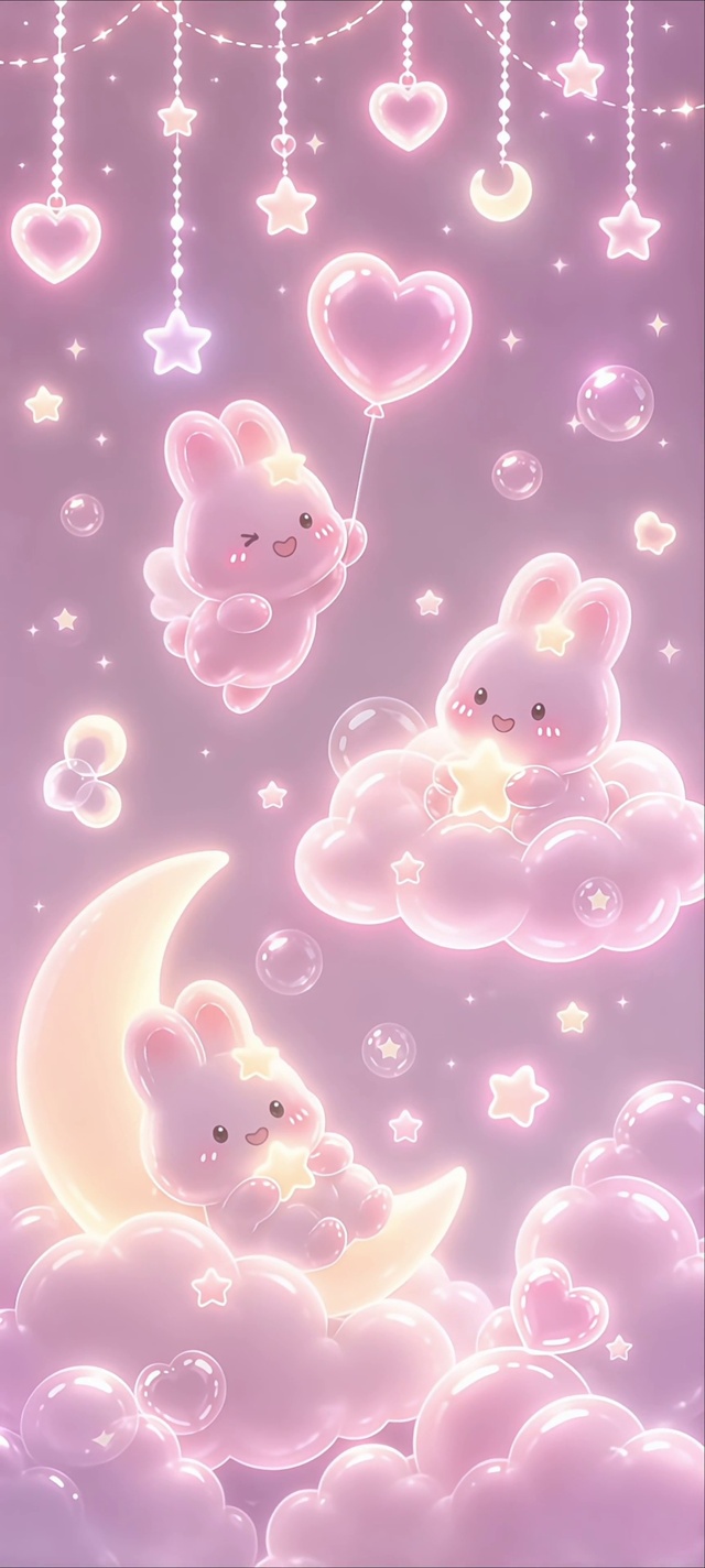 梦幻粉蓝星空与兔子