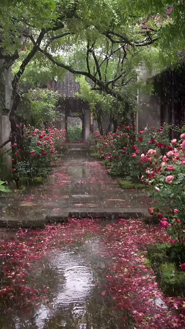 暴雨中的小院