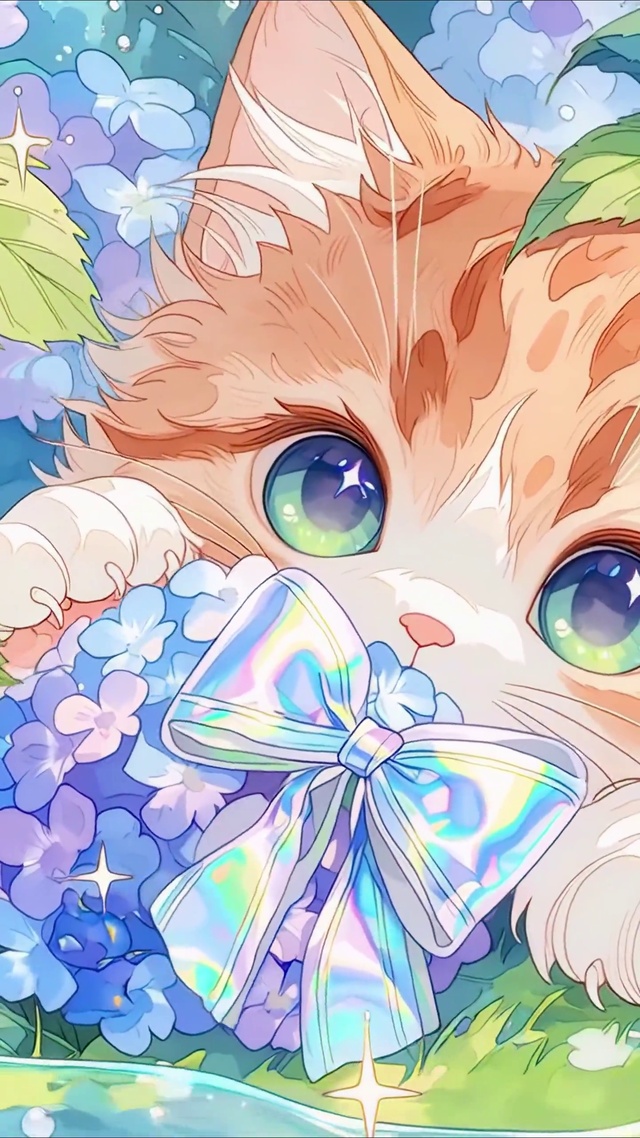 绣球花丛萌宠小猫