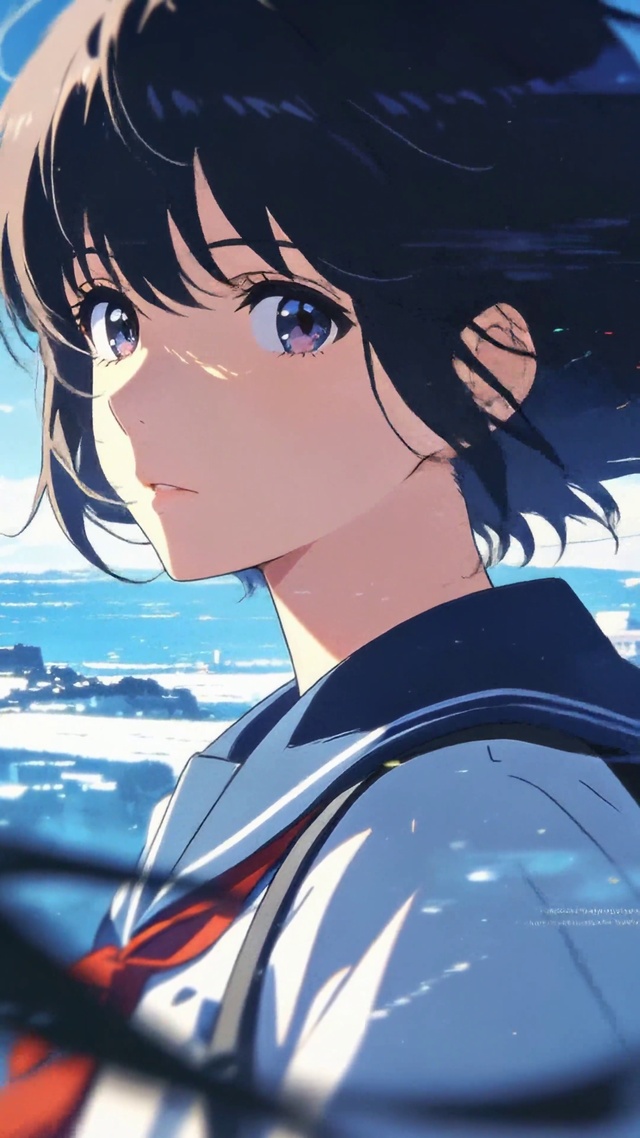 日系海滨水手服少女