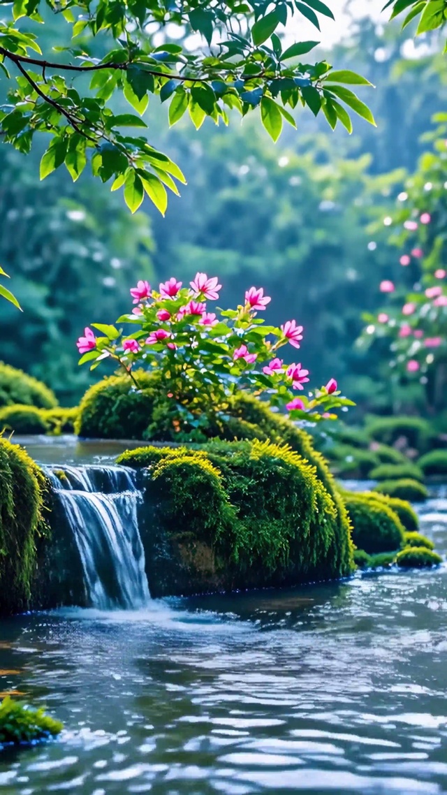 护眼绿色森林和小溪