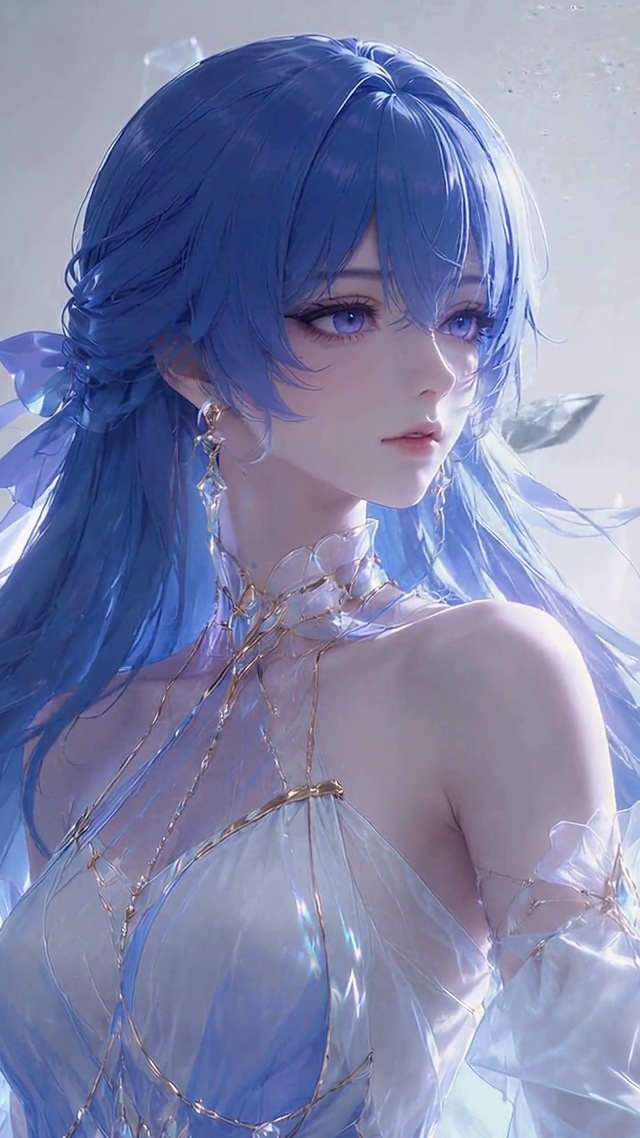 梦幻蓝发清冷美少女