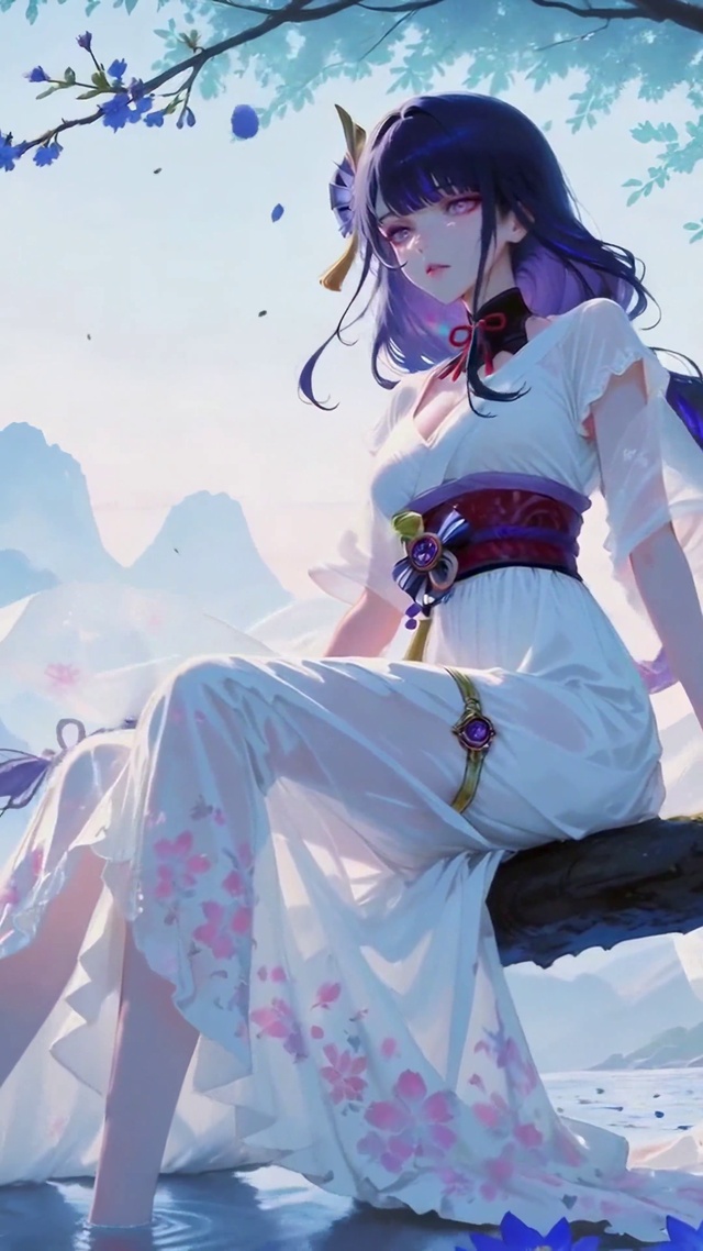 林间溪畔蓝发美少女