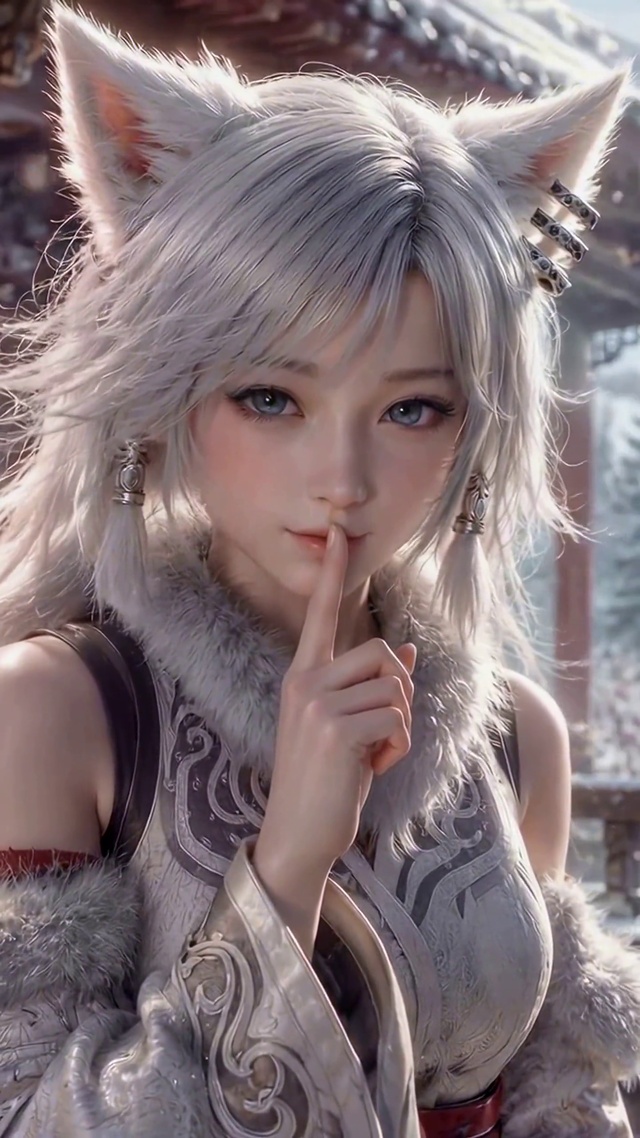 雪中古风狐耳美少女