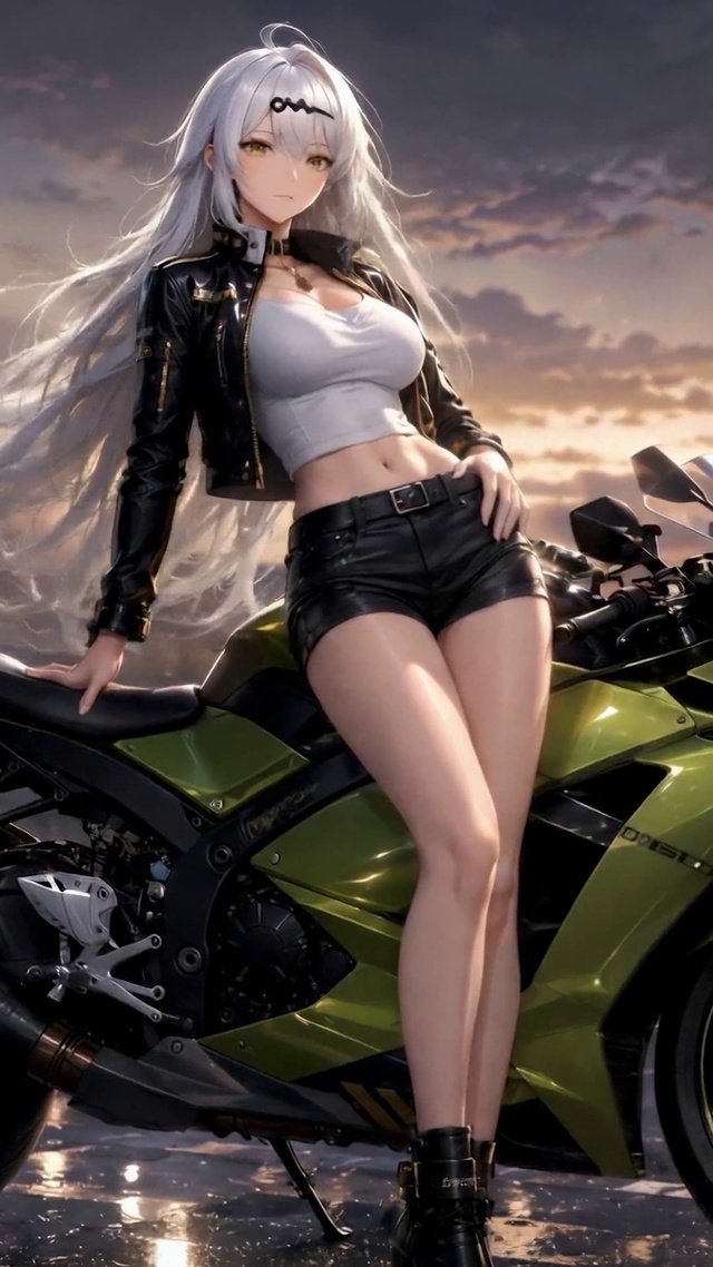 黄昏都市银发机车美少女