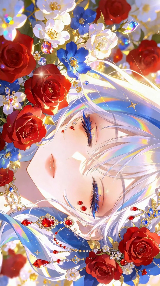 幻彩少女与玫瑰花丛