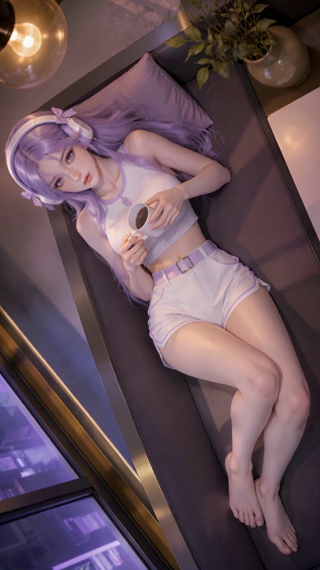 紫发少女的深夜咖啡时光