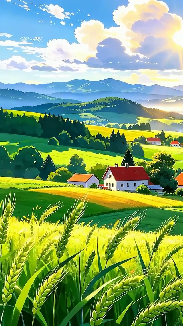 护眼绿景稻田