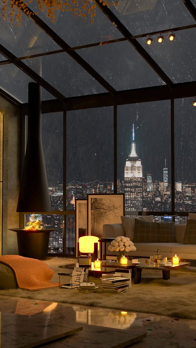 都市雨夜公寓房间