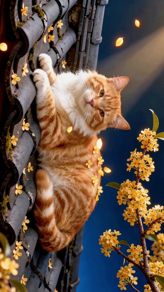 桂香瓦顶卧橘猫
