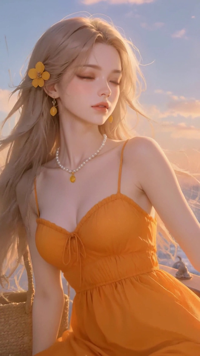 日落帆船海景美女