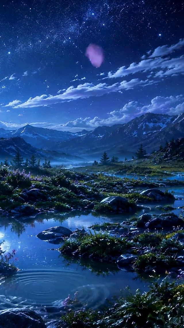 静谧月夜星空山谷风景