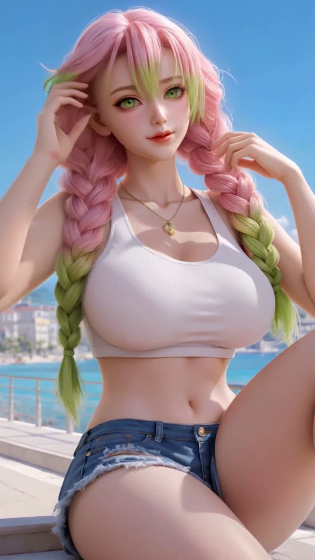 海边粉发美女-甘露寺蜜璃