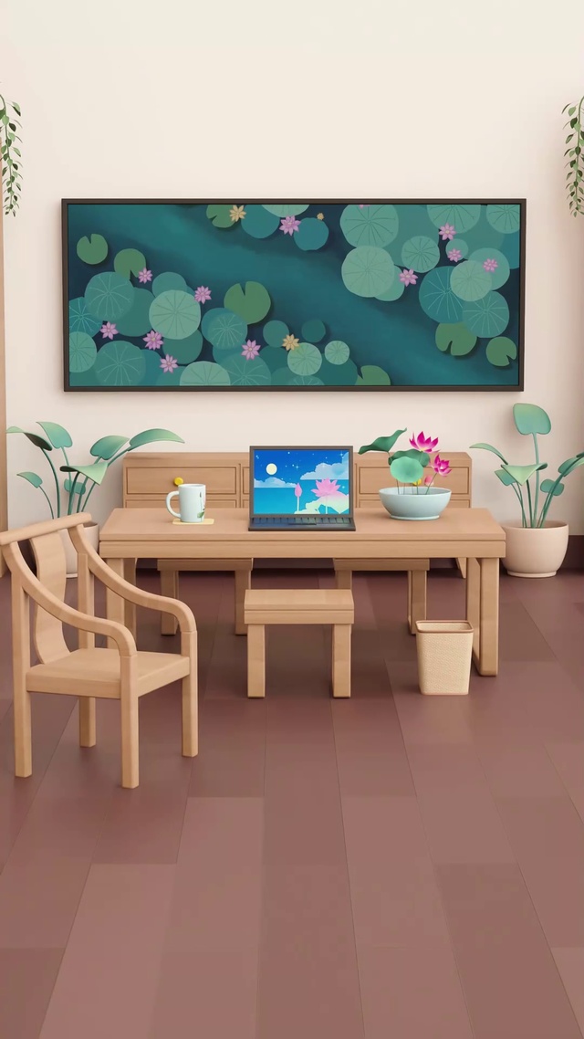 3D荷塘明月书架壁纸