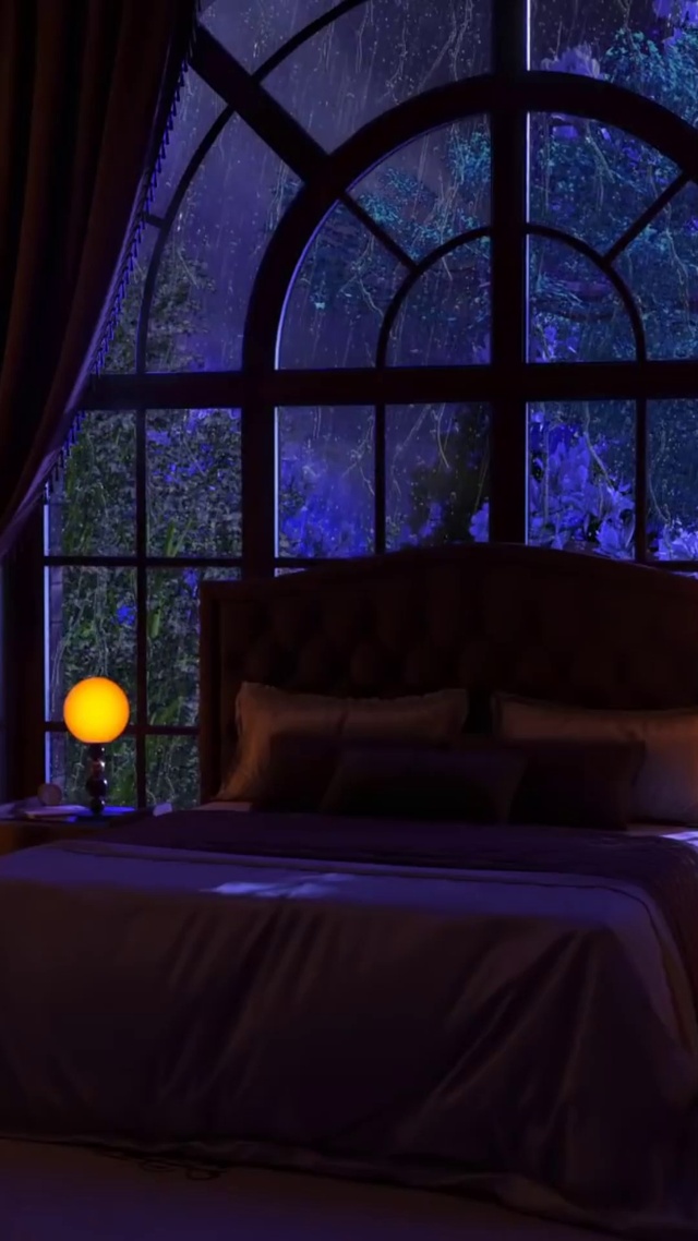 夜晚卧室窗户雨