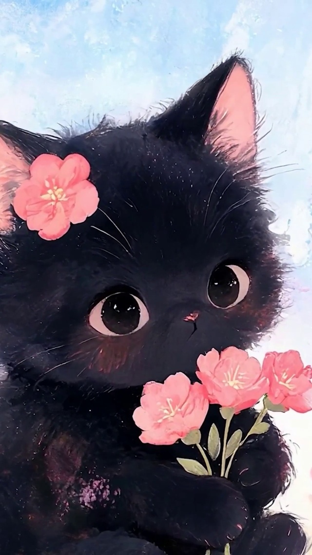 拿着鲜花猫咪