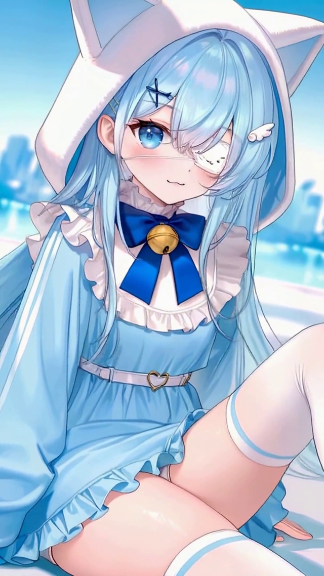 蓝发猫耳二次元美少女