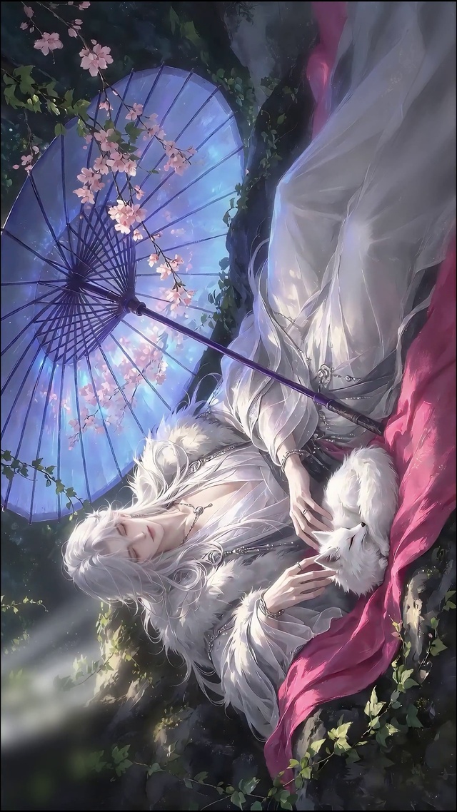 青丘九尾狐仙白发美男