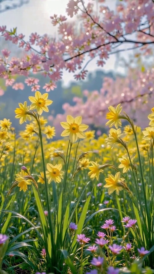 春日樱花黄花治愈风景