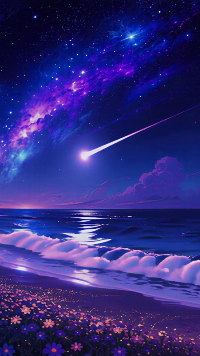星空流星大海沙滩 无缝循环