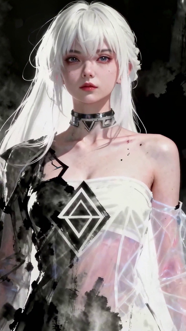 水墨风白发酷飒美少女
