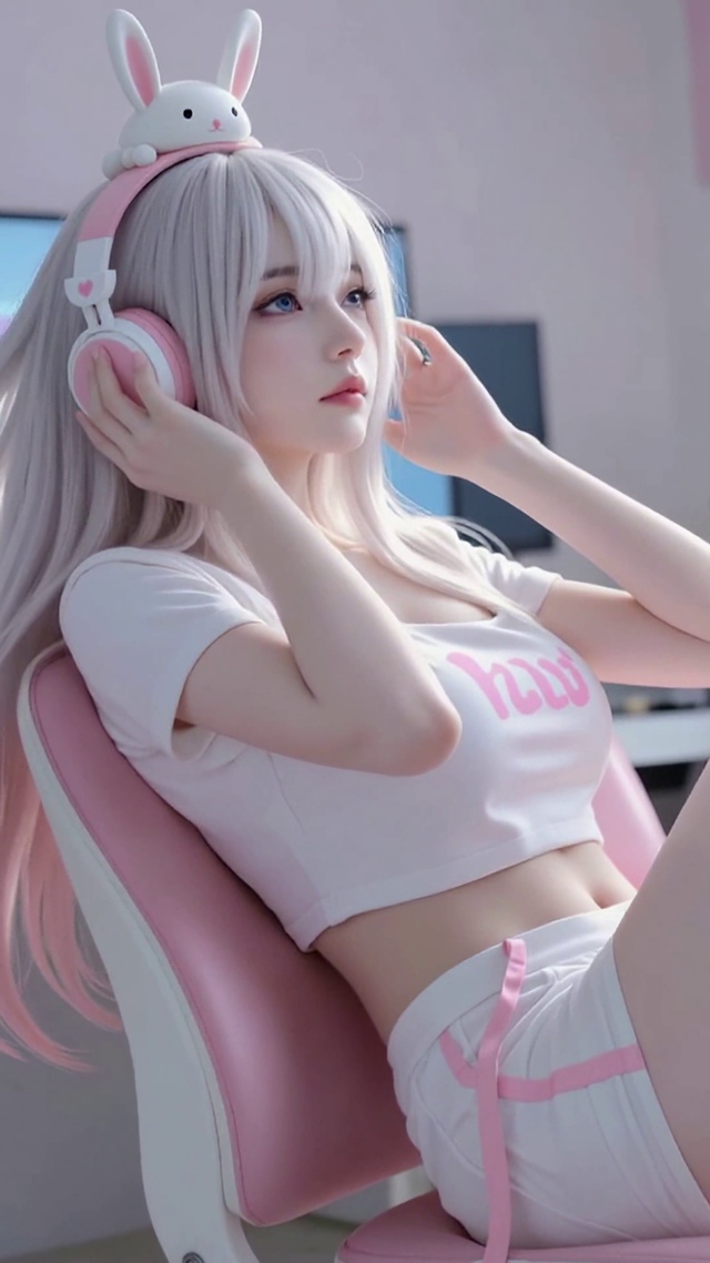 银发可爱电竞少女