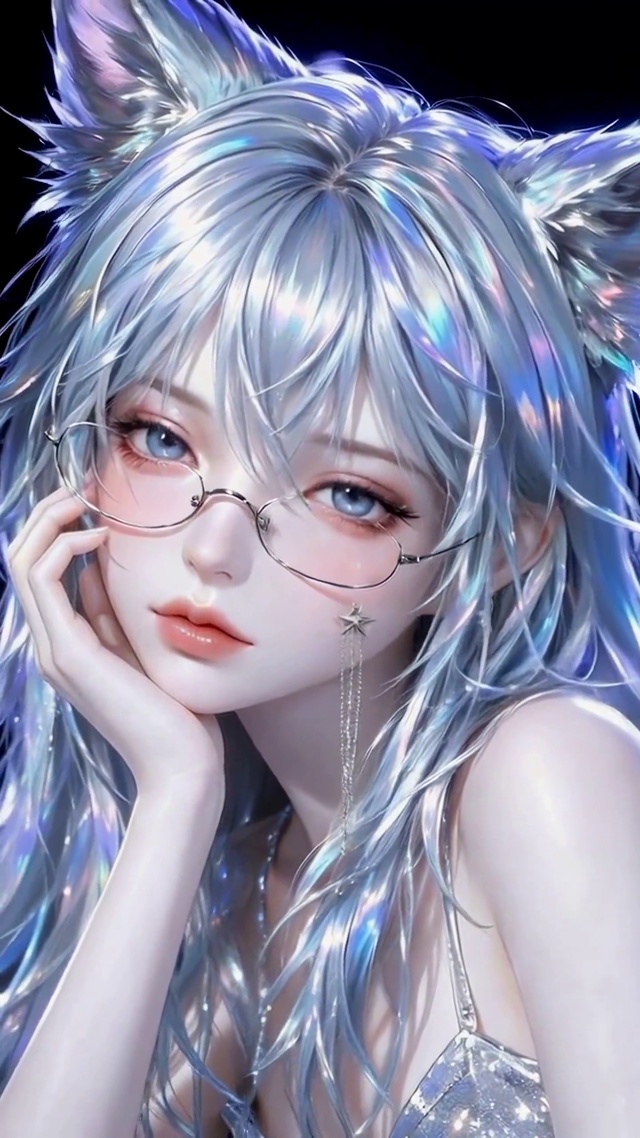 梦幻蓝发猫耳二次元美少女