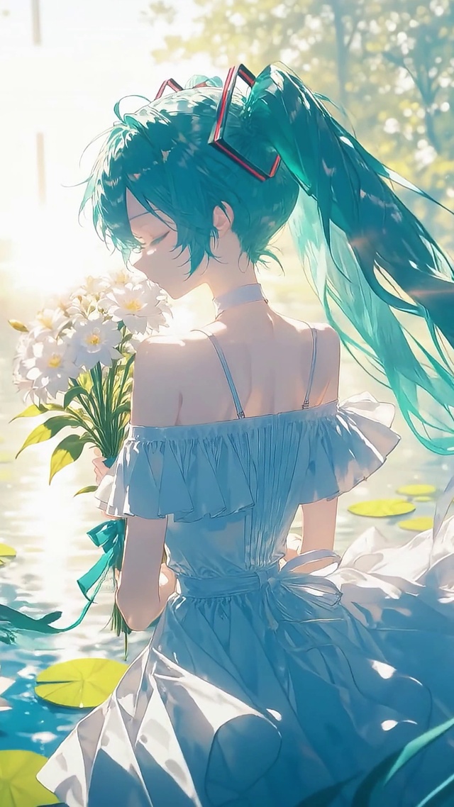 荷花池边的唯美少女初音