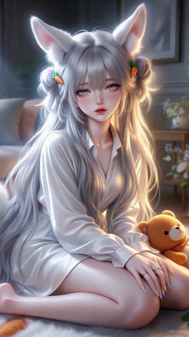 软萌兔耳少女的壁炉午后
