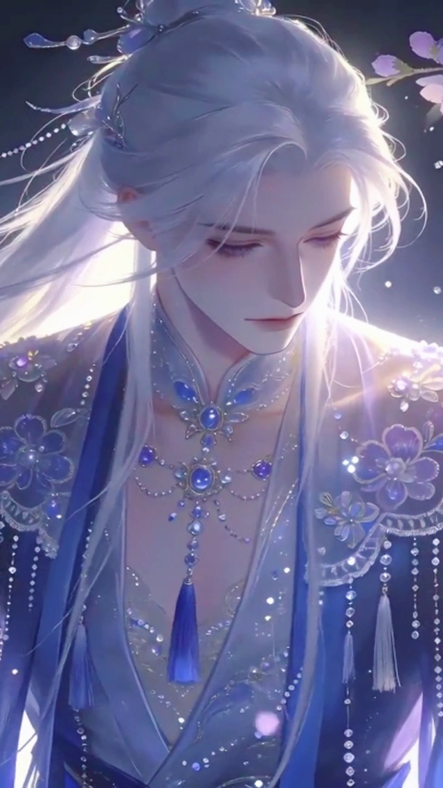 暗夜花下白发美男
