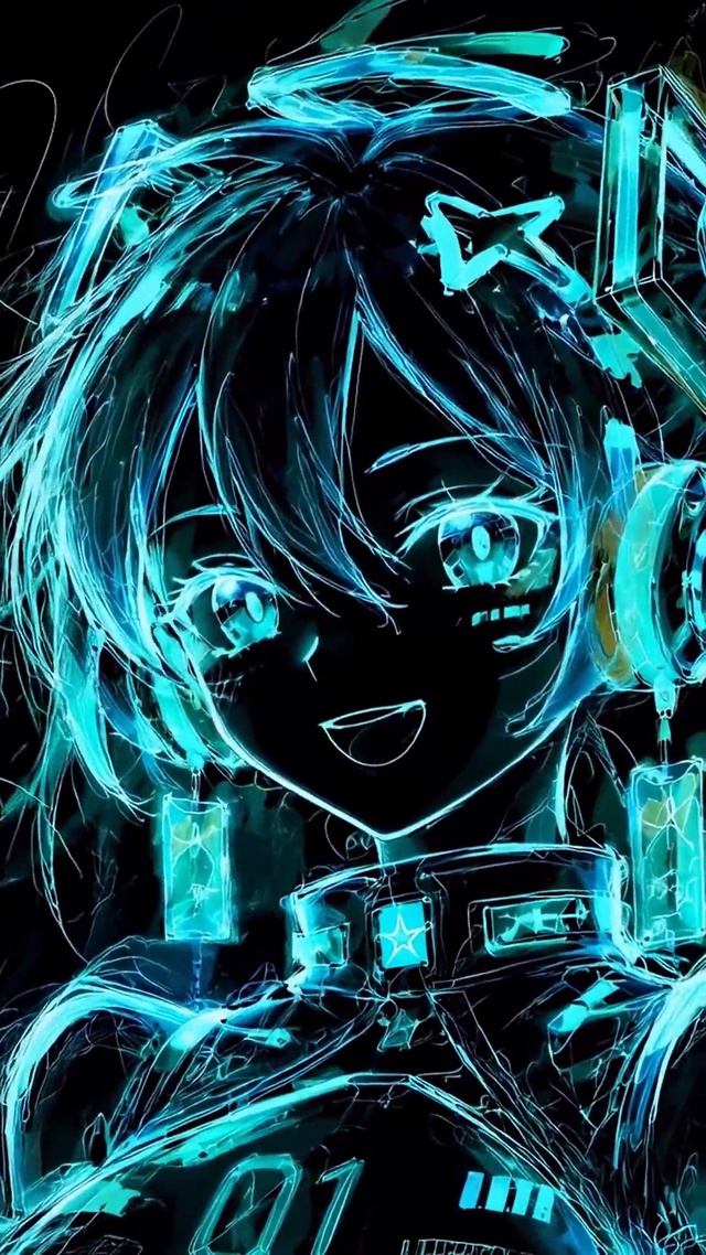 霓虹荧光乱线画美少女