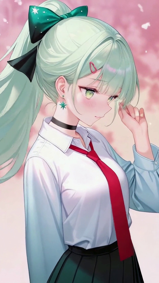 淡绿长发清纯二次元美少女